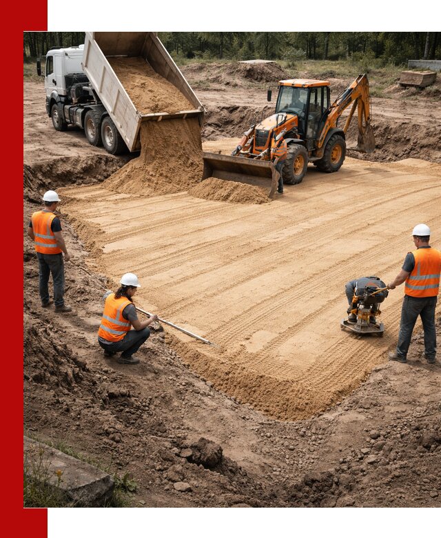 Устройство песчаной подушки для фундаментов и дорог в Геленджике